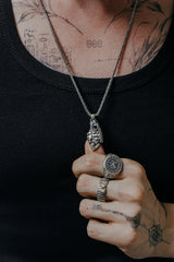 Skull Grenade Pendant presented in its premium SARNION gift box, making it the perfect gift for a U.S. Marine.