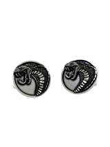 Snake Cufflinks in 925 sterling silver - a direct front view showcasing the coiled viper design and bared fangs.
