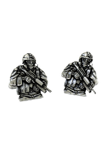 Soldier Cufflinks in 925 sterling silver - front view showcasing the intricate details of the combat gear and rifle.
