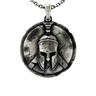 Spartan Warrior Helmet Pendant in 925 sterling silver, front view of the iconic Corinthian helmet on a battle-worn shield.