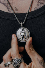 Spartan Warrior Pendant in 925 sterling silver worn as a bold symbol of strength, discipline, and historical pride.