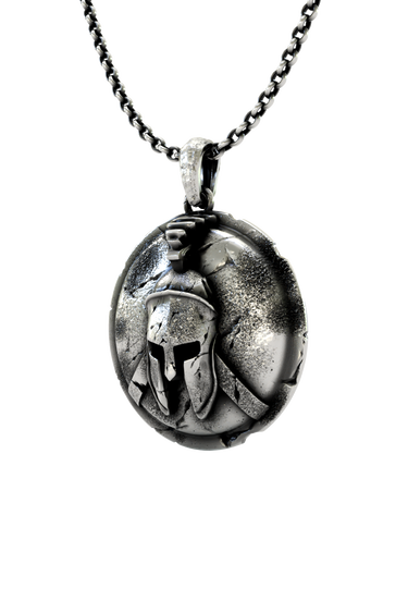 Spartan Warrior Pendant presented in its premium SARNION gift box, making it an ideal gift for a modern warrior.
