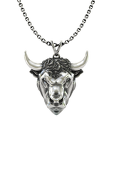 Taurus Bull Pendant in 925 sterling silver, front view of the powerful zodiac bull head.