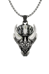 The official Sarnion Head Pendant in 925 sterling silver, front view showcasing the brand's signature dragon design.