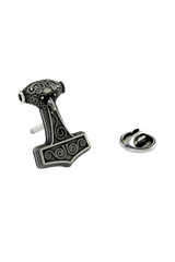 Thor's Hammer Lapel Pin (Mjolnir) in 925 sterling silver, front view showcasing the intricate Norse knotwork.
