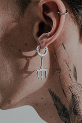 Trident Symbol Earring in 925 sterling silver - front view displaying the sharp, polished three-pronged design