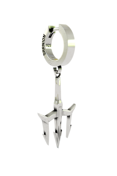 Trident Symbol Earring shown with a size reference to demonstrate its actual dimensions and drop length when worn