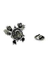 Viking Shield Lapel Pin in 925 sterling silver, showing a fantasy warrior crest with axes.