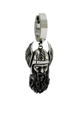 Viking Warrior Earring in 925 sterling silver - front view showcasing the detailed Norse god face and winged helmet