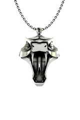 Viper School Pendant inspired by The Witcher, front view of the sharp, geometric viper head in sterling silver.
