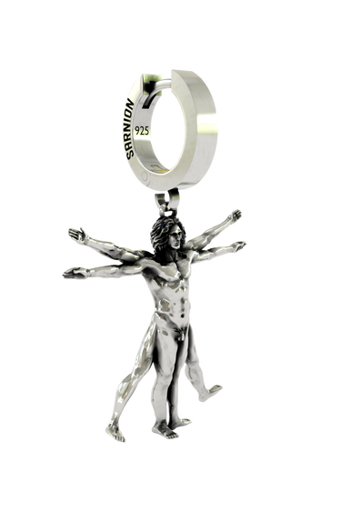 Vitruvian Man Earring presented in its premium SARNION gift box, making it a perfect gift for art lovers