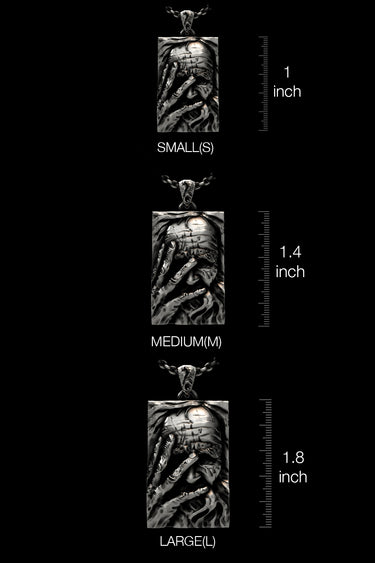Wise Wizard Pendant shown on a model to demonstrate its size and wearability as a powerful fantasy necklace.