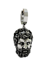Zeus Head Earring in 925 sterling silver - front view showcasing the powerful, classical sculpture of the Greek god's head.