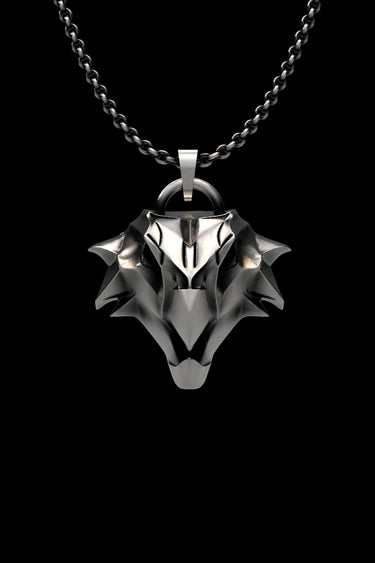 Silver Griffin Pendant with a polished finish, showing the geometric, faceted design of the Witcher school medallion on a chain.