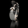 925 sterling silver couple ring with detailed embracing women figures on black background showing intimate design