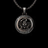 925 sterling silver Scorpio pendant with detailed skull and scorpion design on black background chain necklace
