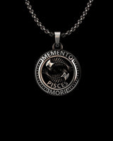 925 sterling silver Pisces pendant with detailed fish constellation design on oxidized background with chain