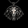 Silver Lion Pendant with a geometric, faceted design, inspired by the Witcher Manticore medallion, shown on a silver chain.