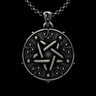 925 sterling silver Witcher Yennefer pentagram pendant with mystical orbs on black background jewelry display