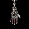 925 sterling silver mystic hand pendant with red crystal stones displayed on black background