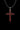 Polished sterling silver ruby cross pendant with round-cut red CZ stones on a link chain, shown on a black background.