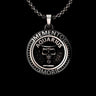 925 sterling silver Aquarius pendant with memento mori skull design and zodiac inscription on black background