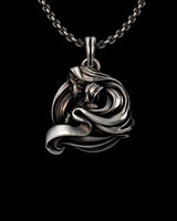 925 sterling silver goddess pendant with flowing wave design on black background showing intricate details