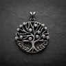 925 sterling silver tree of life pendant with Love Life text and cubic zirconia stones on dark slate background