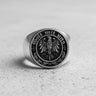 925 sterling silver Gott Mit Uns ring with German coat of arms eagle design on textured surface background