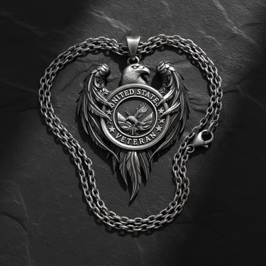 American veteran eagle pendant on chain displaying patriotic symbolism and sterling silver craftsmanship