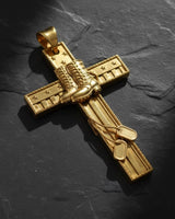 Front view of sterling silver military cross pendant displaying detailed combat boots centerpiece with star accents
