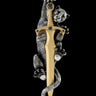 925 sterling silver panther sword pendant with gold vermeil blade and ruby crystal eyes on black background