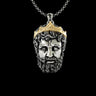 925 sterling silver Zeus pendant with gold vermeil crown showing detailed Greek god face and curled beard