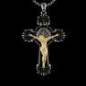 925 sterling silver Benedict cross pendant with gold vermeil Christ figure and Saint Benedict medal center detail