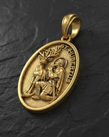 Sterling silver Saint Hubert pendant with oxidized finish showing catholic patron saint design details