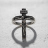 925 sterling silver crucifix ring with detailed Jesus Christ figure and INRI inscription on textured surface