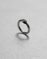 925 sterling silver ouroboros ring with detailed snake scales on minimalist white background showing serpent design