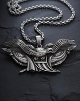 925 sterling silver American eagle pendant with God Is Our Refuge and Strength banners on dark slate background