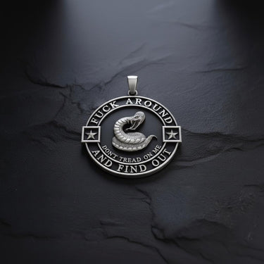 925 sterling silver Gadsden pendant with gold vermeil finish showing Don't Tread On Me coiled snake design