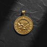 925 sterling silver veteran pendant with gold vermeil finish showing American eagle and flag design on slate background