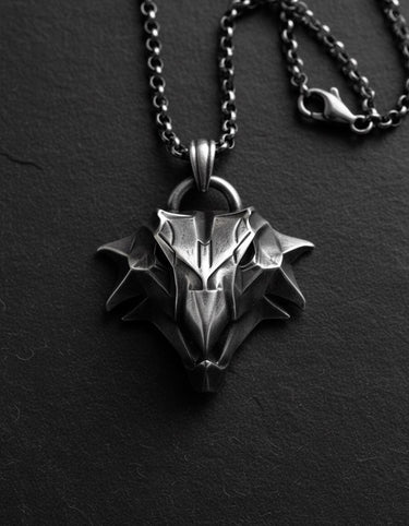 925 sterling silver griffin pendant with intricate geometric design displayed on dark textured background