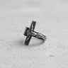 925 sterling silver Jesus cross ring with detailed crucifix and textured cross design on white marble surface