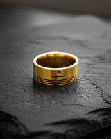 Close-up detail of piston engine ring design showcasing precise metalwork and oxidized finish on 925 sterling silver band