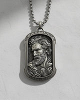 925 sterling silver St. Jude Taddeus pendant with detailed relief on white background showing patron saint design