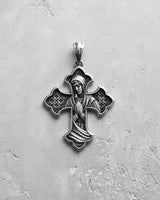 Rose gold plated Virgin Mary cross pendant with detailed Madonna figure on 925 sterling silver base