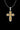 Two-tone Orthodox cross pendant showing the detailed gold Crucifixion scene on a 925 sterling silver frame against a black background.