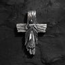 925 sterling silver Jesus cross pendant with rose gold Divine Mercy design on dark slate background