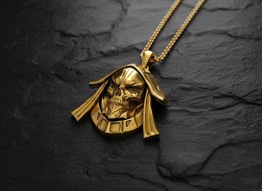 Close-up of silver skull pendant without chain displaying intricate metalwork and dark oxidized finish details