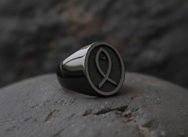 Rose gold Christian fish ring with detailed Ichthys symbol engraving on premium 925 sterling silver base