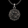Silver Pisces Pendant with two koi fish in a yin-yang design, featuring an oxidized finish on a 925 sterling silver chain.